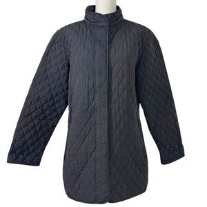 Garnet Hill Quilted Car Coat Jacket Charcoal Grey Size 14 Large Fall Winter